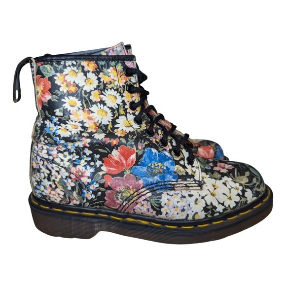 Dr. Martens Floral Combat Boots - Black and Multicolor - Picture 4 of 15